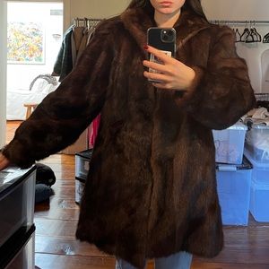 Genuine mink fur chocolate brown coat